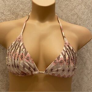 Xhilaration Pink and Brown Patterned Beaded Bikini Top